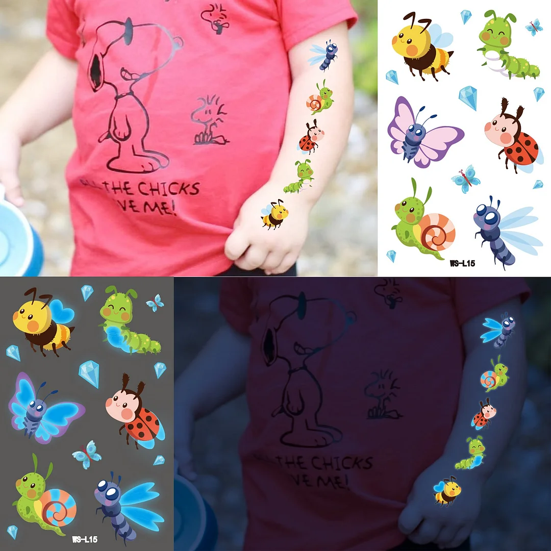 Sdrawing Glow In The Dark Temporary Tattoos For Kids Boys Kids Fake Luminous Tattoo Flash Animal Cartoon Party Favor Set Glowing Zoo