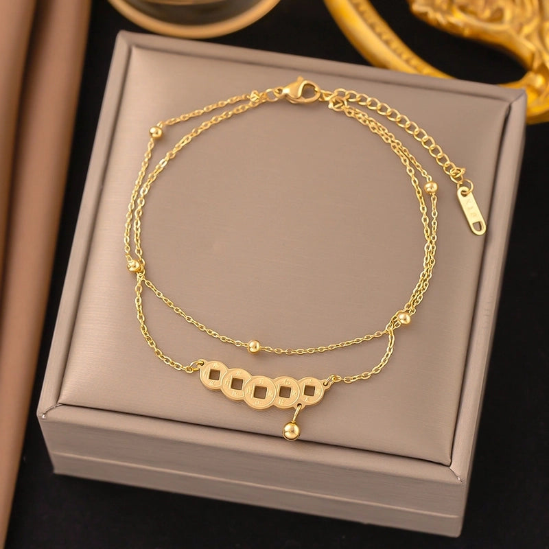 Elegant Streetwear Heart Shape Titanium Steel Anklet