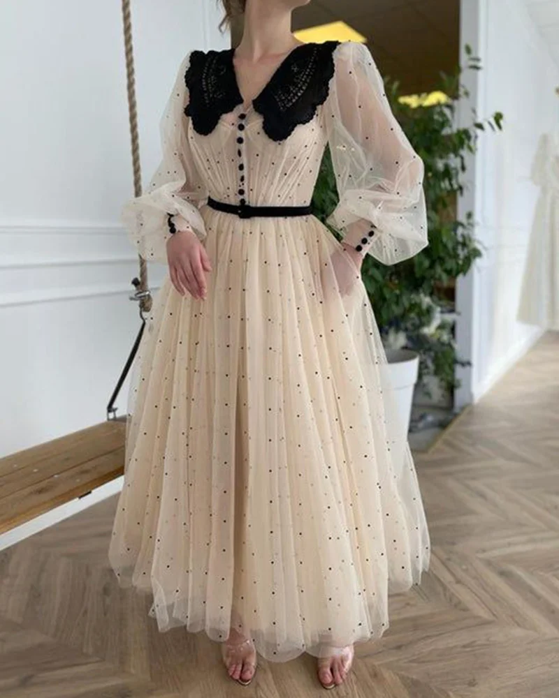 evening gown tulle lace polka dot dress