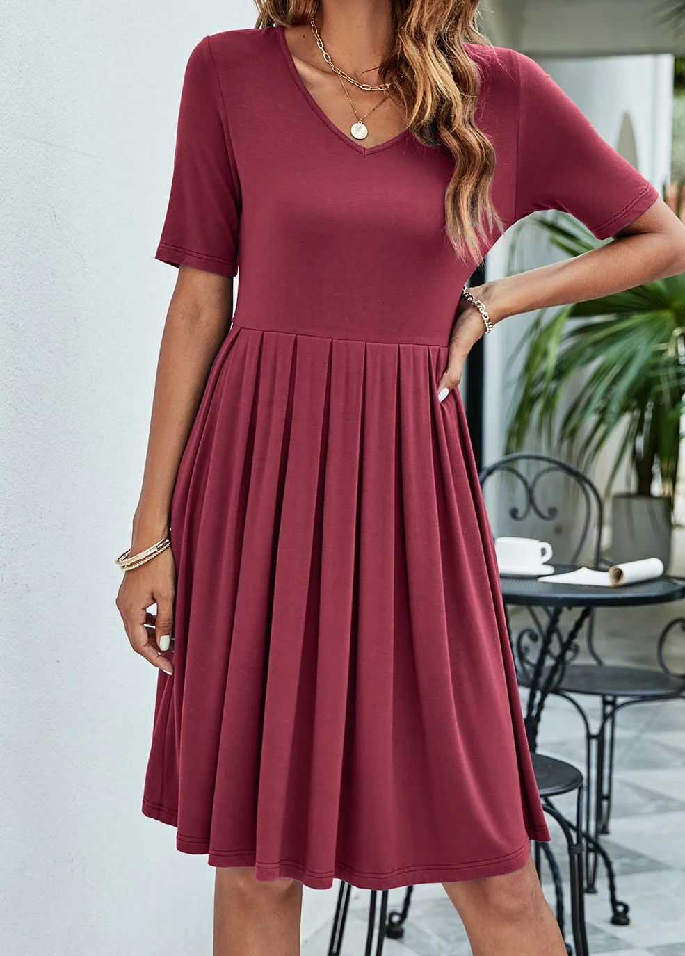 O Neck Short Sleeve Pockets Dress