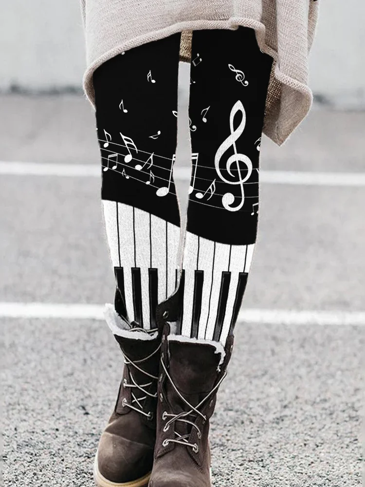 Music Notes Piano Contrast Art Leggings