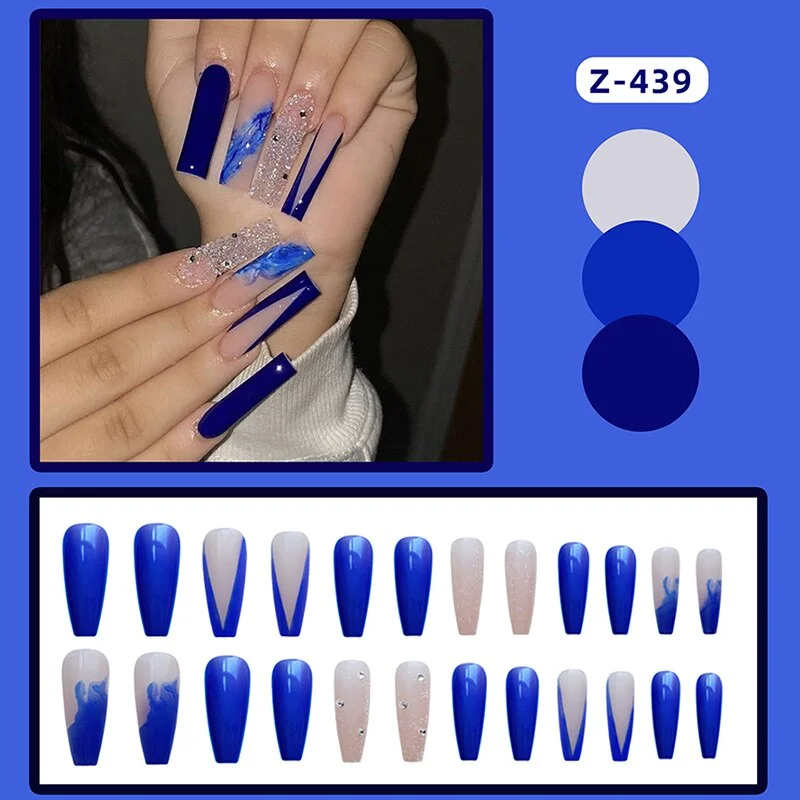 24pcs Pink Rose Design False Nail Patch Coffin Fake Nails Removable Long Paragraph Fashion Manicure Nail Art Press On Nail Tips-Nail Inspo