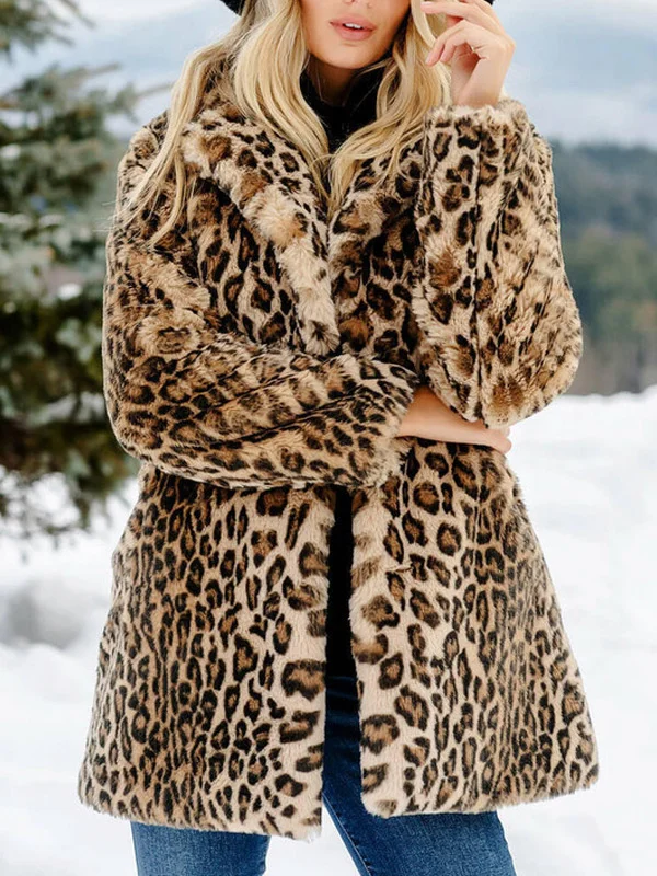 Leopard Print Faux Fur Mink Coat
