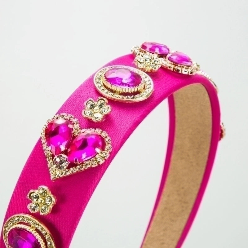 Women’s Sweet Heart Shape Alloy Cloth Inlay Rhinestones Hair Band