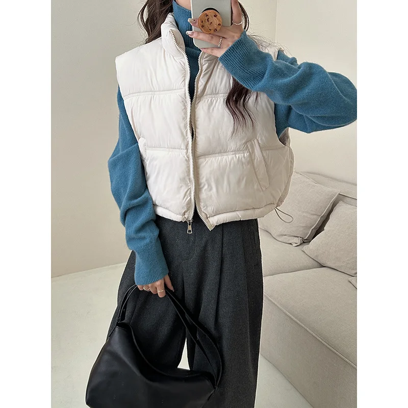 Toloer Vagajia Female 2024 Autumn Winter New Simple Versatile Stand Collar Zipper Drawrope Waist Design Sense Plus Thick Cotton Coat-Outfit Ideas