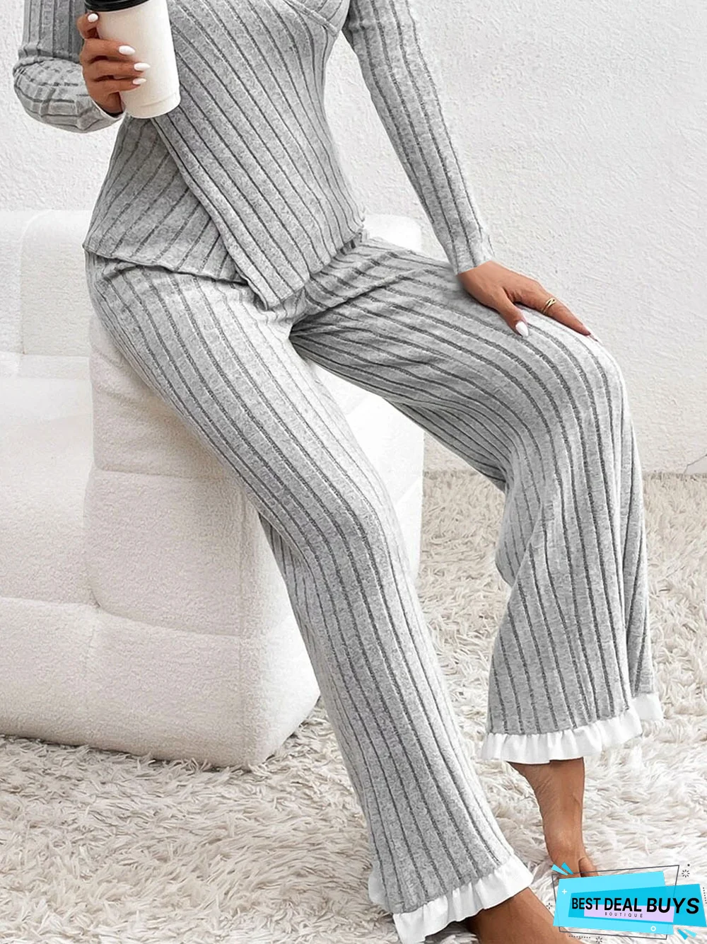 Contrast Trim Wrap Cross Tee & Pants Two-Piece Set