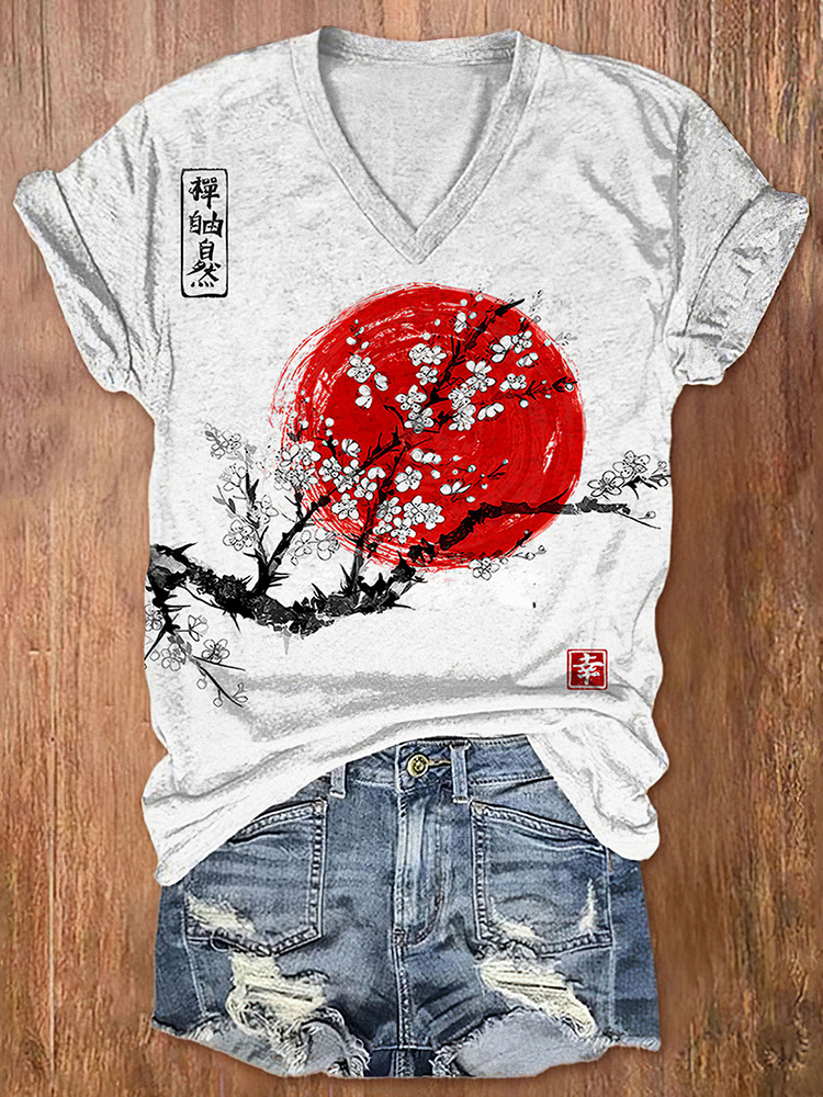 Comstylish Women's Sunrise Japanese Art Print Casual T-Shirt
