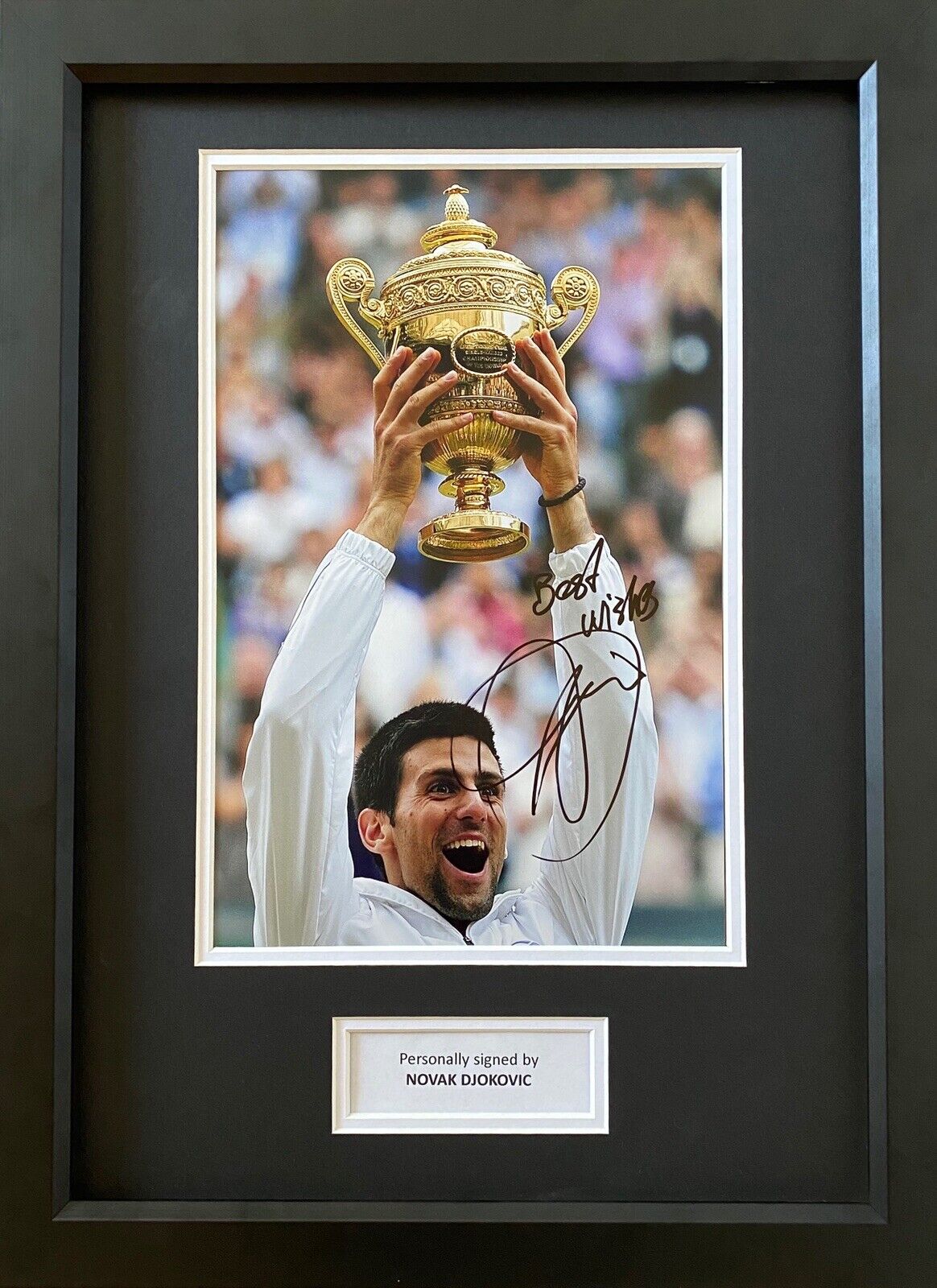 Novak Djokovic Genuine Hand Signed Tennis Photo Poster painting In A3 Wooden Frame - View Proof