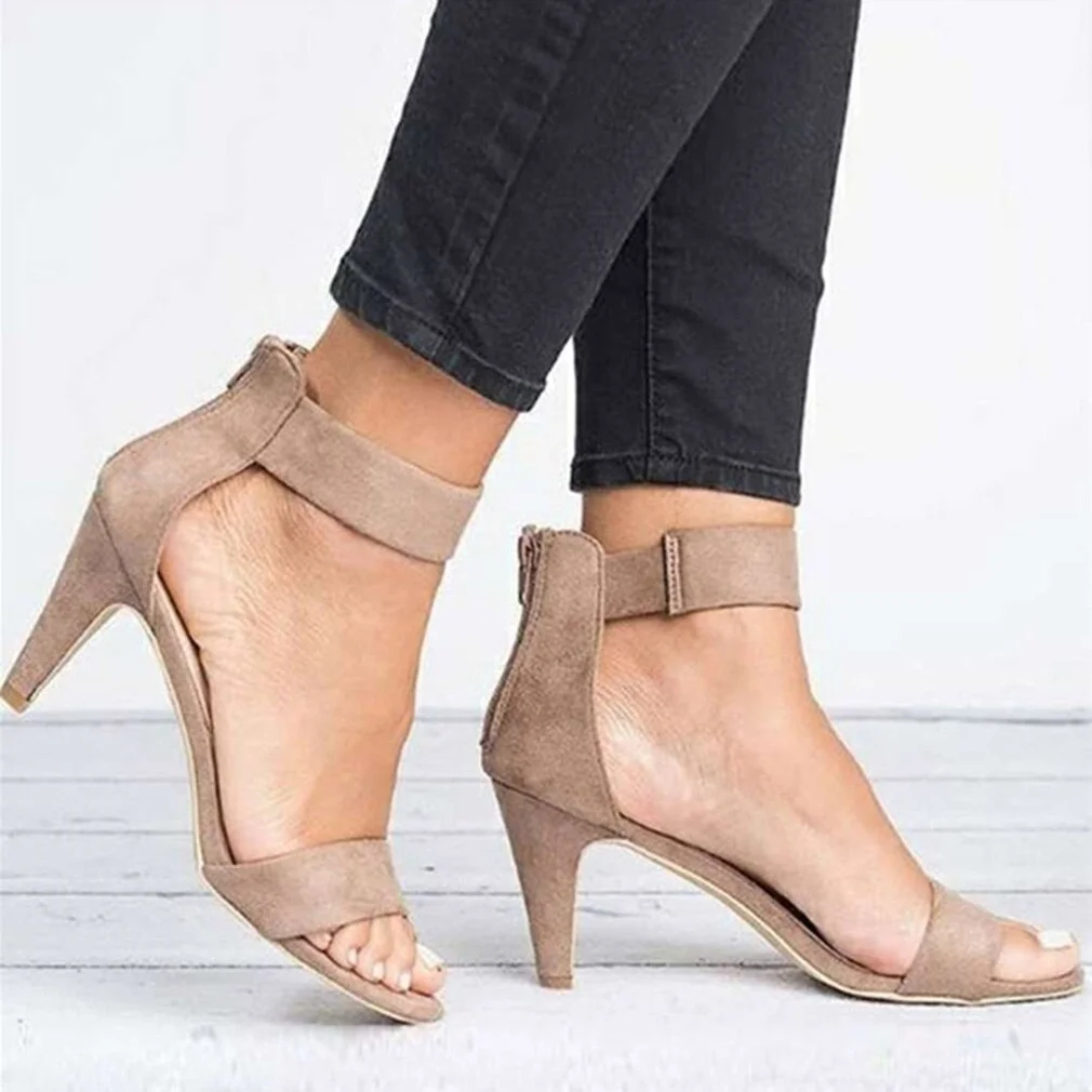 Pongl Spring Women Pumps Sandals Thin High Heel Open Toe Zipper Suede Leopard Platform Office Ladies Sandal Shoes Sapato Feminino