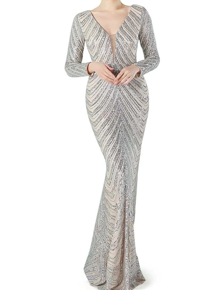 Meilun Evening Gowns for Women 1920s Gatsby Sequins Fishtail Maxi Elegant Formal Party Cocktail Dress