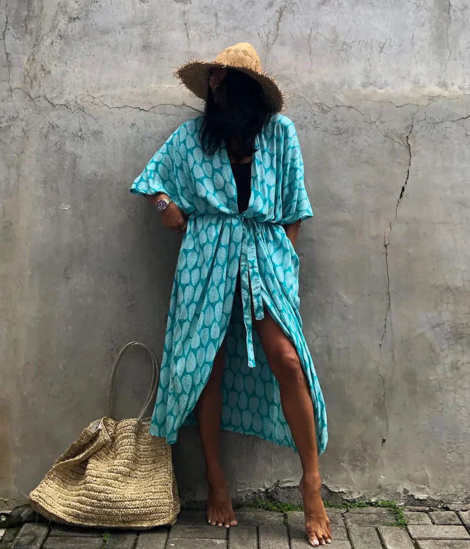 Uveng Uveng And White Tie-Dyed Cardigan Beach Dress Bikini Blouse Swimsuit With Cardigan Sunscreen Holiday Dress