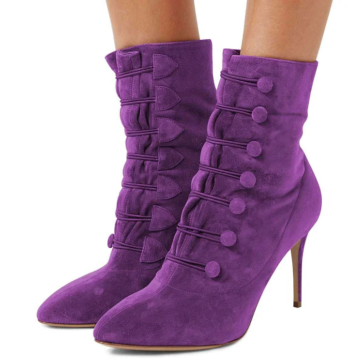 Purple Vegan Suede Stiletto Heel Ankle Boots for Women |FSJ Shoes