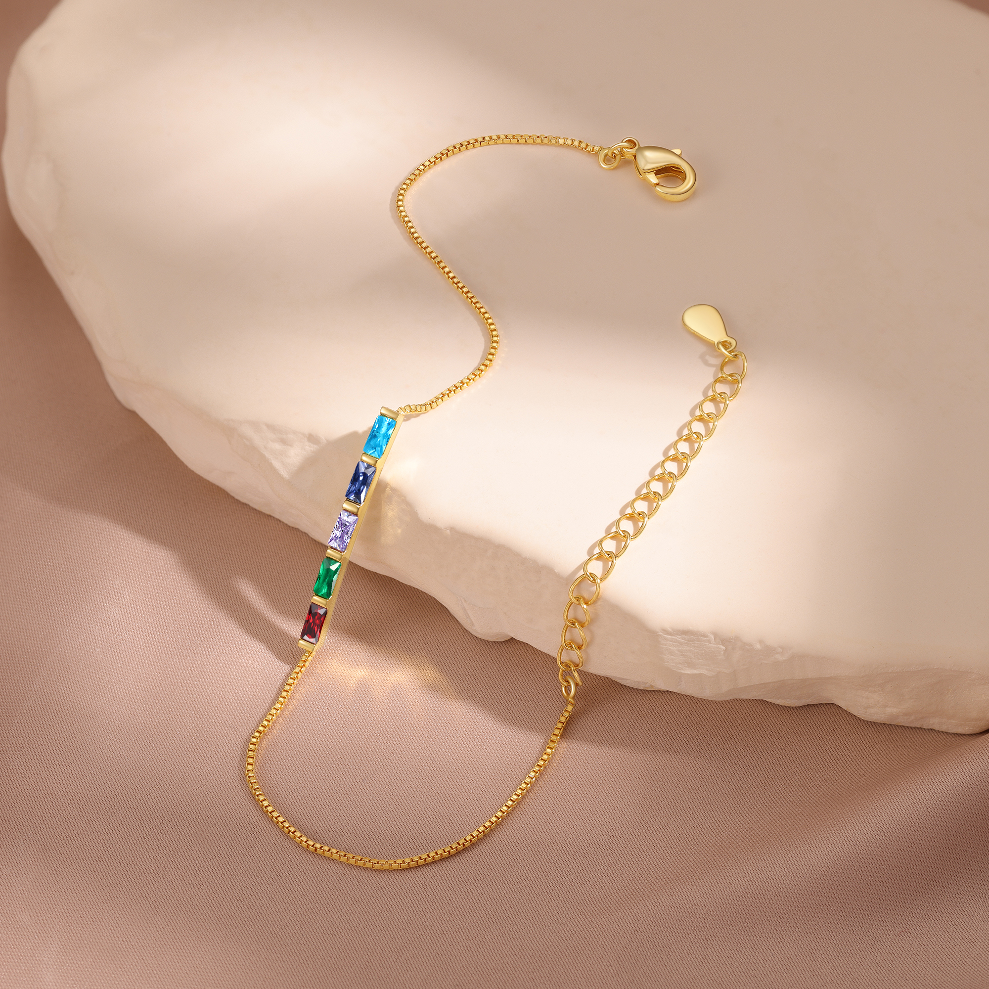 Custom 5 Birthstones Bracelet Gold Adjustable Bracelet Personalised Birthday Gift for Her-Jessemade AU