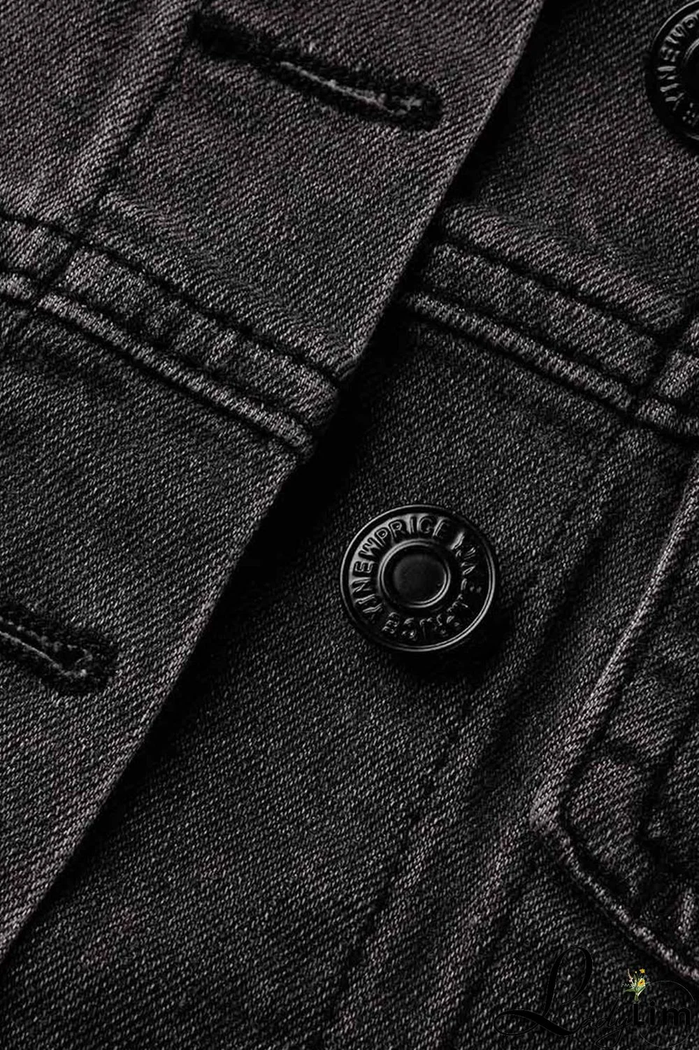 Black Yellow Street Print Make Old Patchwork Buckle Turndown Collar Long Sleeve Straight Denim Jacket