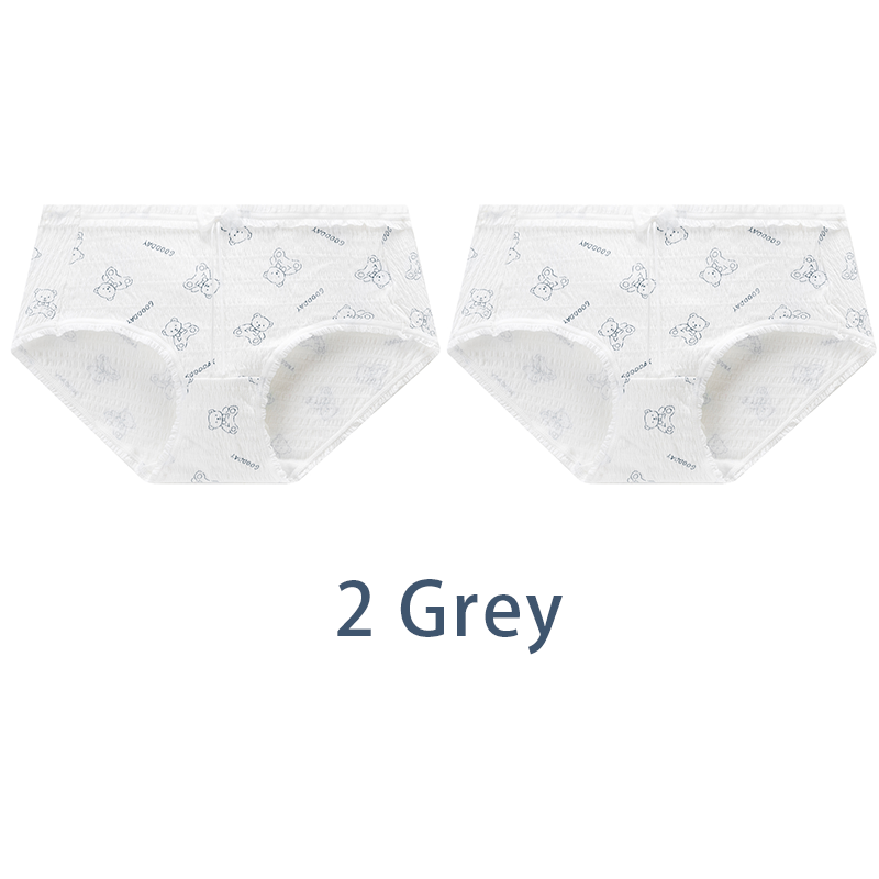 Alccn 2PCS/Set Women Cotton Panties Girls Cute Bear Briefs Bow Mid Waist Underpants Girls Cartoon Underwear Female Sweet Lingerie