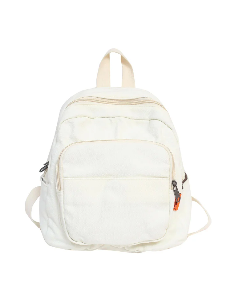 Fashion Women Solid Color Backpack Students Canvas School Knapsacks (White)