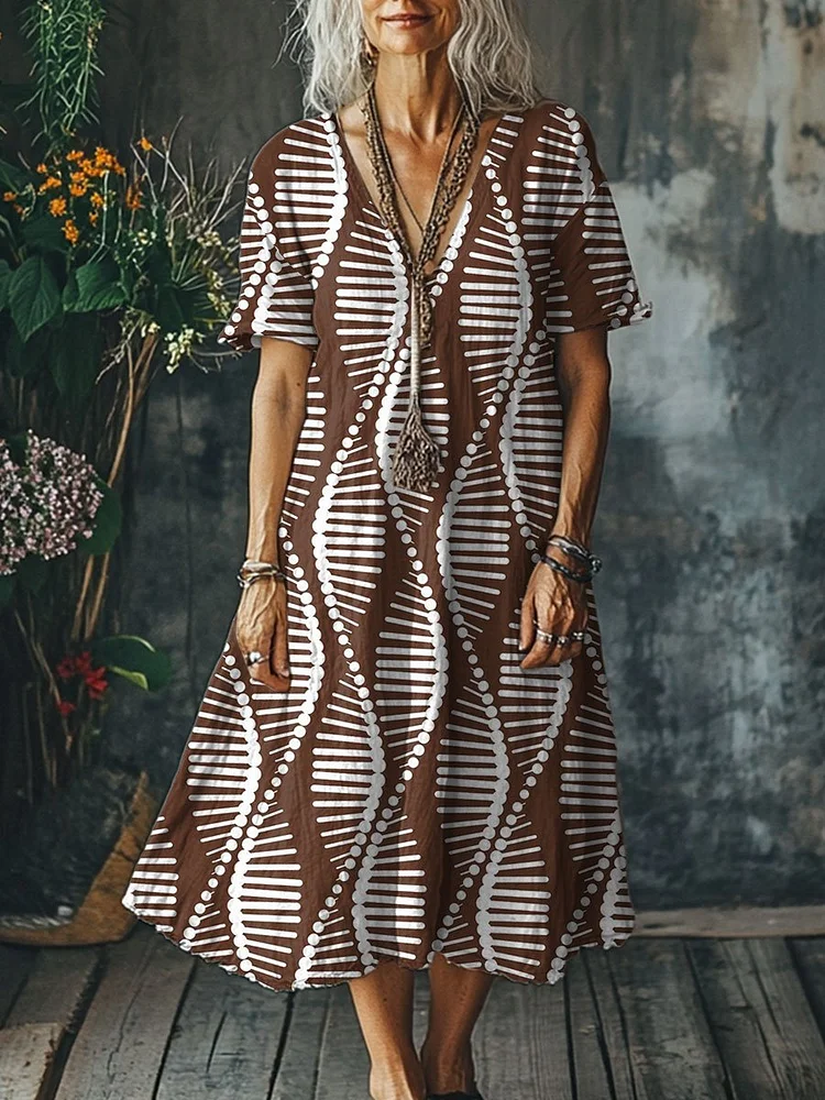 Women's Vintage  Art Print Pocket Cotton Dress