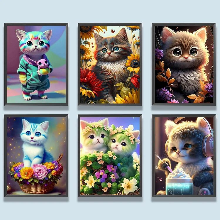 5D DIY Diamond Painting Colourful Cat Lion Full Round Square AB