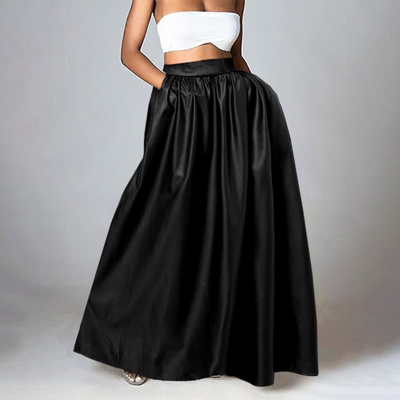 2021 Celmia Women Black PU Leather Skirts Winter Maxi Skirt Autumn Vintage High Waist Pockets Casual Stylish Long Skirt Oversize