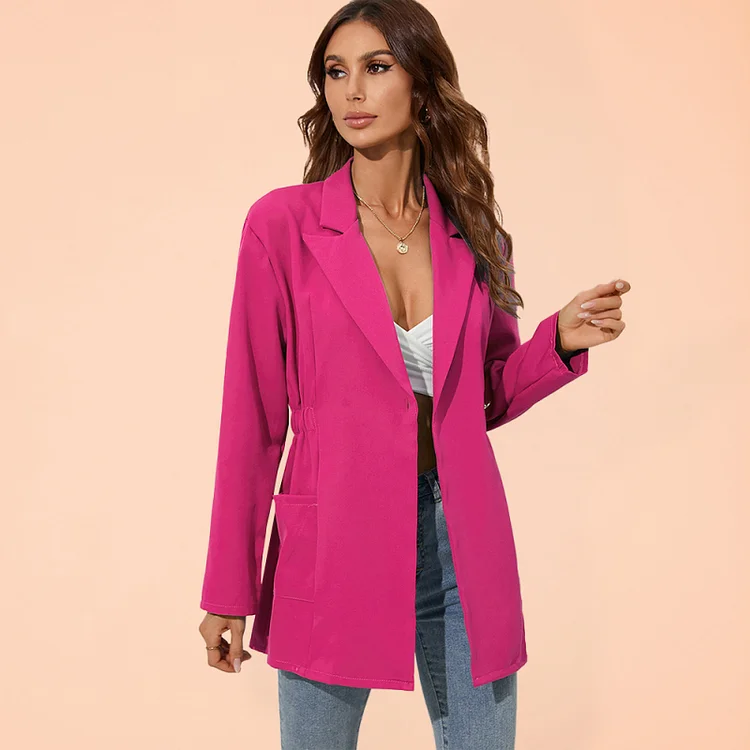 Women's long-sleeved waist-skimming suit collar mid-length jacket Flusfy