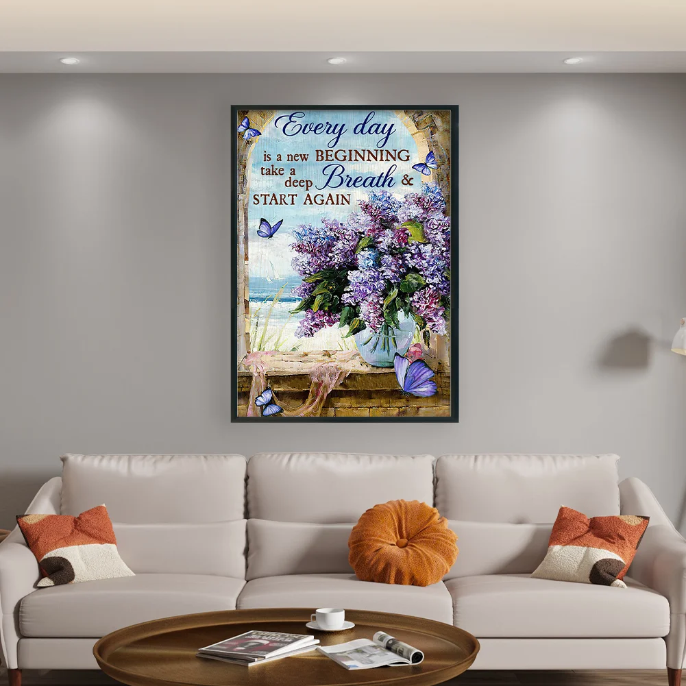 11CT Full Stamped Cross Stitch - Butterfly Lavender Letter(Canvas|40*60CM)