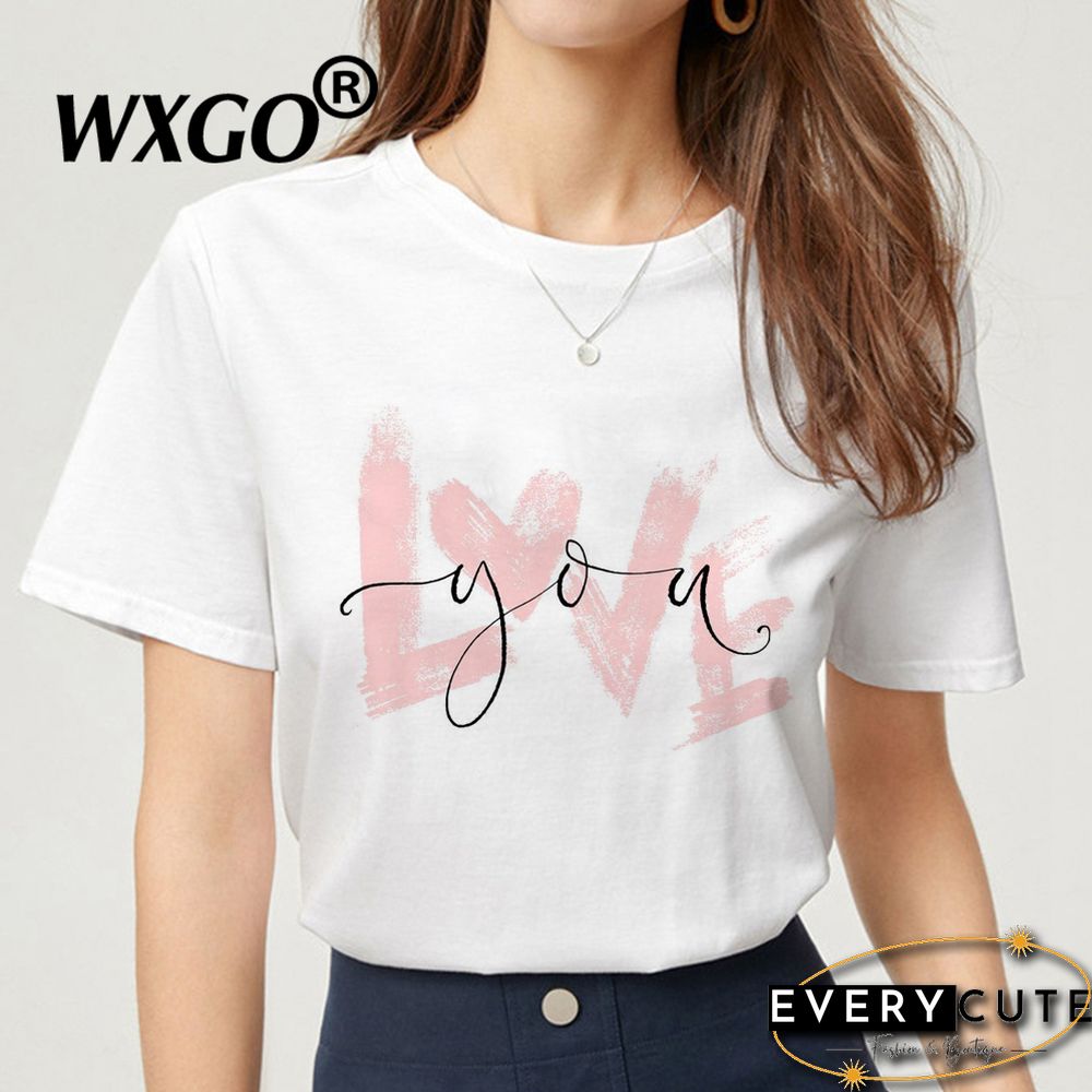 Love You Kiss Me Print Women T-shirt Kawail Crop Tops Sexy Short T Shirt For Women Graphic Tees Female Aesthetic Harajuku