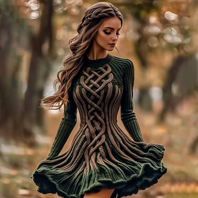 Women's Vintage Irish Celtic Knot Cozy Knit Sweater Dress