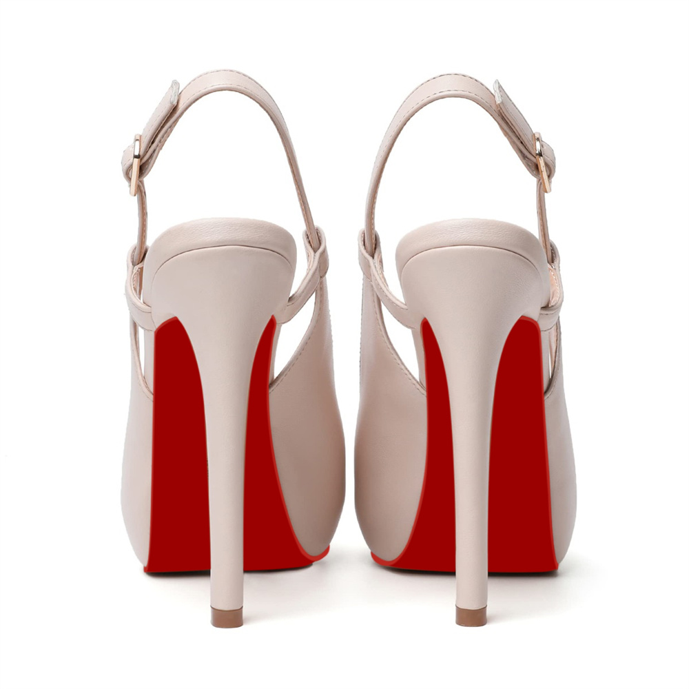 120mm Red Bottom Slingback Sandals Peep Toe Platform Stilettos Black Patent Heels-MERUMOTE