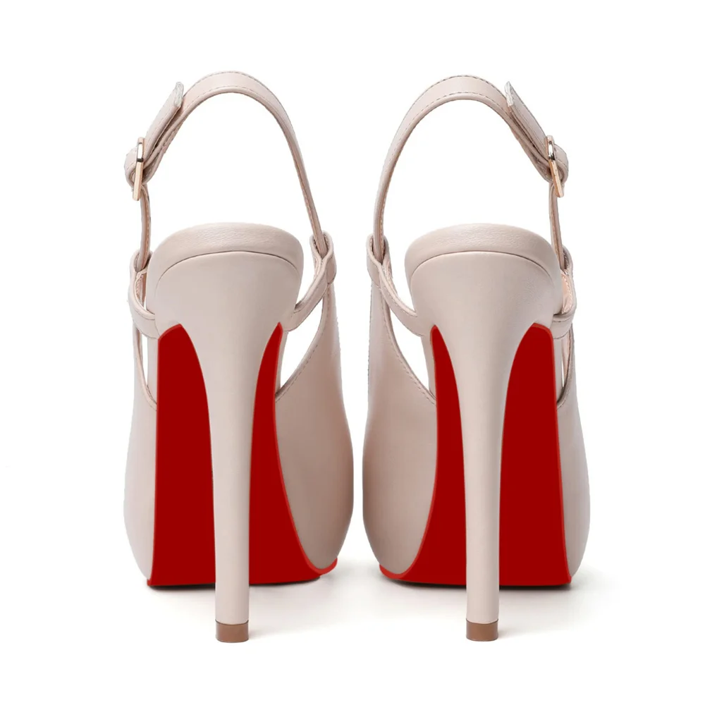 120mm Red Bottom Slingback Sandals Peep Toe Platform Stilettos Black Patent Heels-MERUMOTE