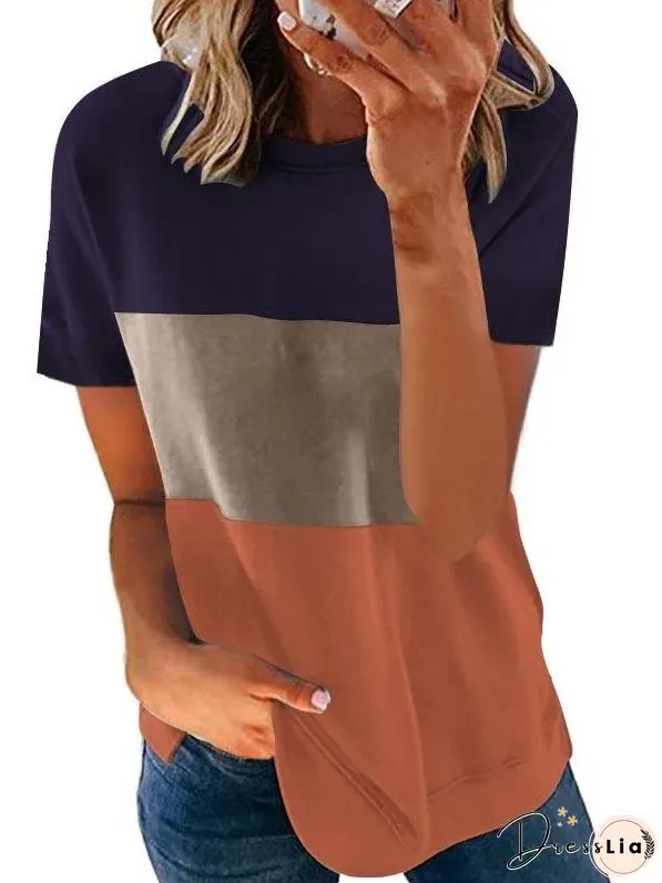 Contrast Color Crewneck T-shirt for Women