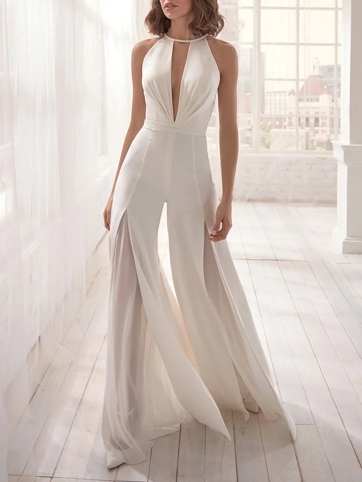 Sexy Deep V Halter Jumpsuit Casual Trousers