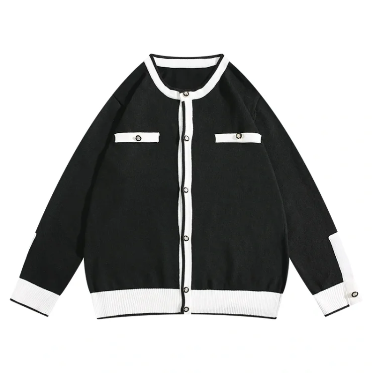 Demandernyc Spring Autumn Small Fragrance Style Cardigan Sweaters for Men/Women French Colo-blocked Temperament Thin Knitted Button Jacket