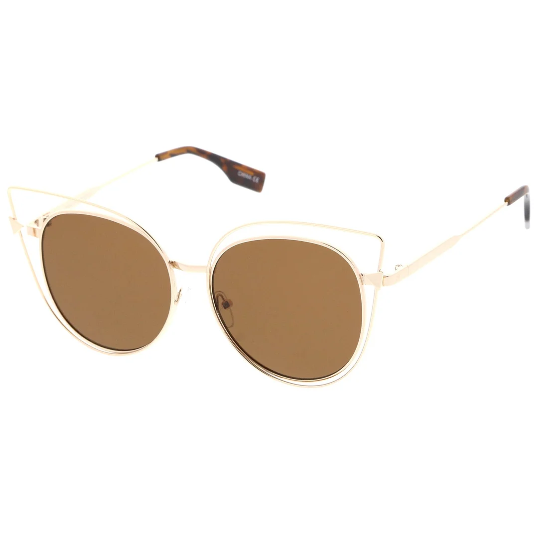 Oversize Metal Cutout Frame Arrow Accent Flat Lens Cat Eye glasses 57mm