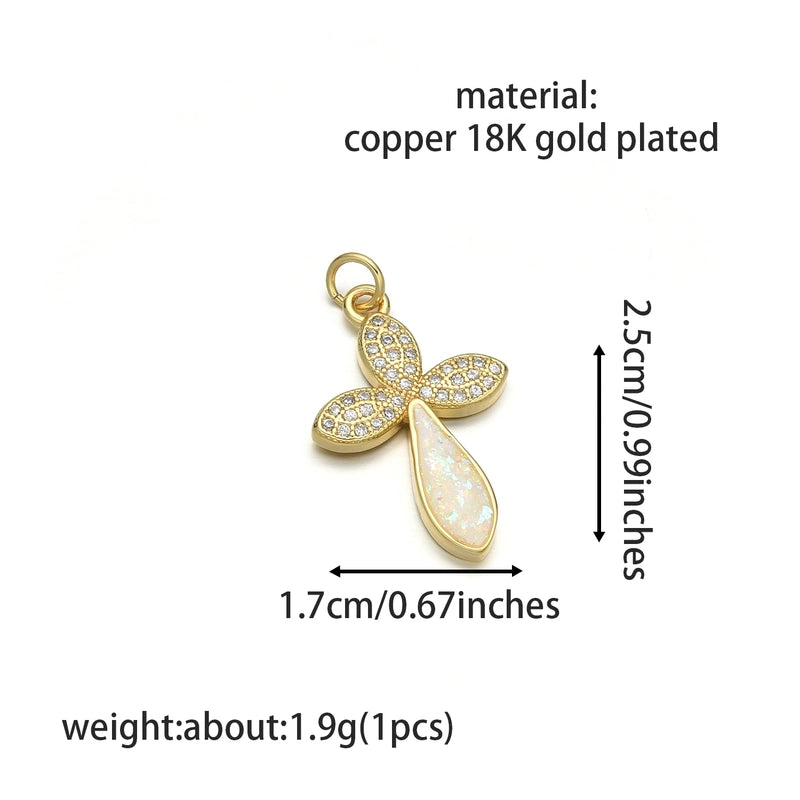 1 Piece 17 * 25mm Copper Opal Zircon 18K Gold Plated Cross Pendant Jewelry Accessories