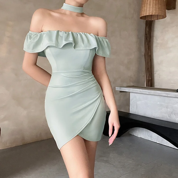 Cgacest Women's Hot Sweetheart Short Dresses 2025 Summer New One Shoulder Ruffle Pleated Dresses
