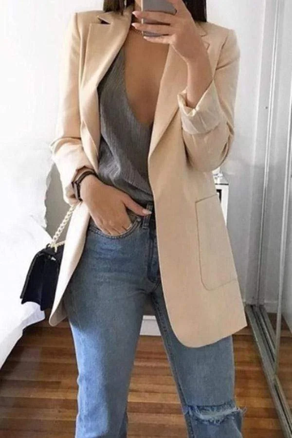 Solid Color Lapel Slim Coat