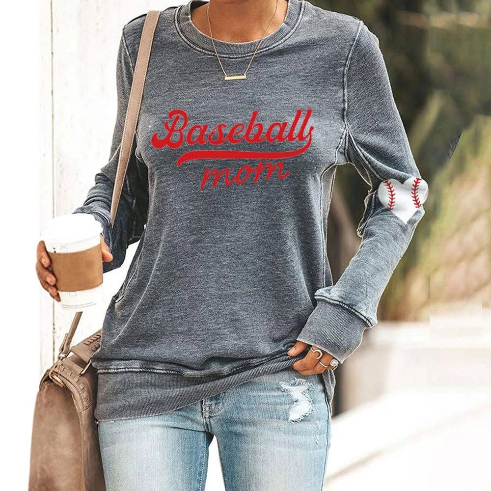 Baseball Mom Print Casual Sweatshirt