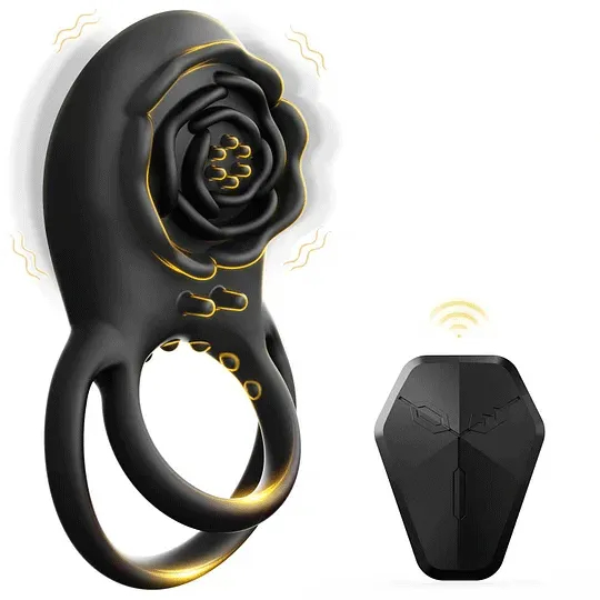 Black Rose Raised Vibrating Clitoral Stimulator and Cock Ring for Couples