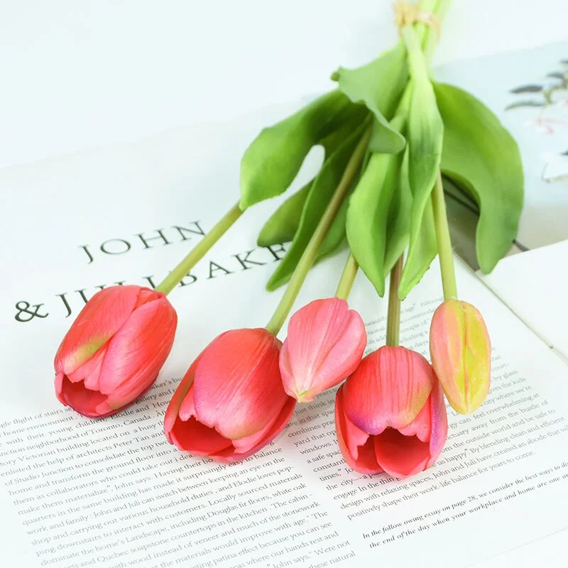 5Pcs/bunch Artificial Tulips Bouquet Real Touch Silicone Fake Flowers for Home Garden Living Room Decoration Wedding Party