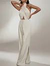 Simple Stylish Halterneck Hollow Backless Loose Casual Jumpsuit