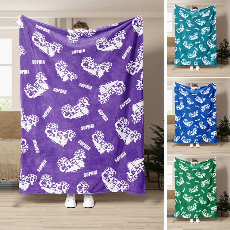 Personalized Cheerleading Blanket, Cheer Pom Poms Soft Cozy Blankets | BKKid409