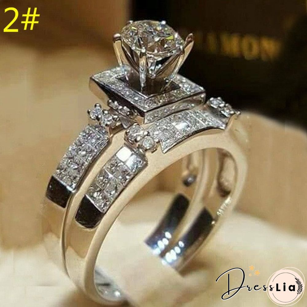 9 Style Luxury 2 Piece Women's 925 Sterling Silver Ring Natural White Sapphire White Gold Engagement Jewelry Anniversary Gift Party Bridal Wedding Diamond Jewelry Ring Size 5-11
