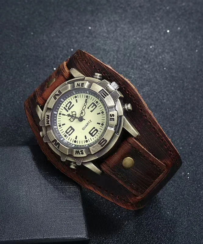 Retro Red Leather Quartz Movement Waterproof Watch