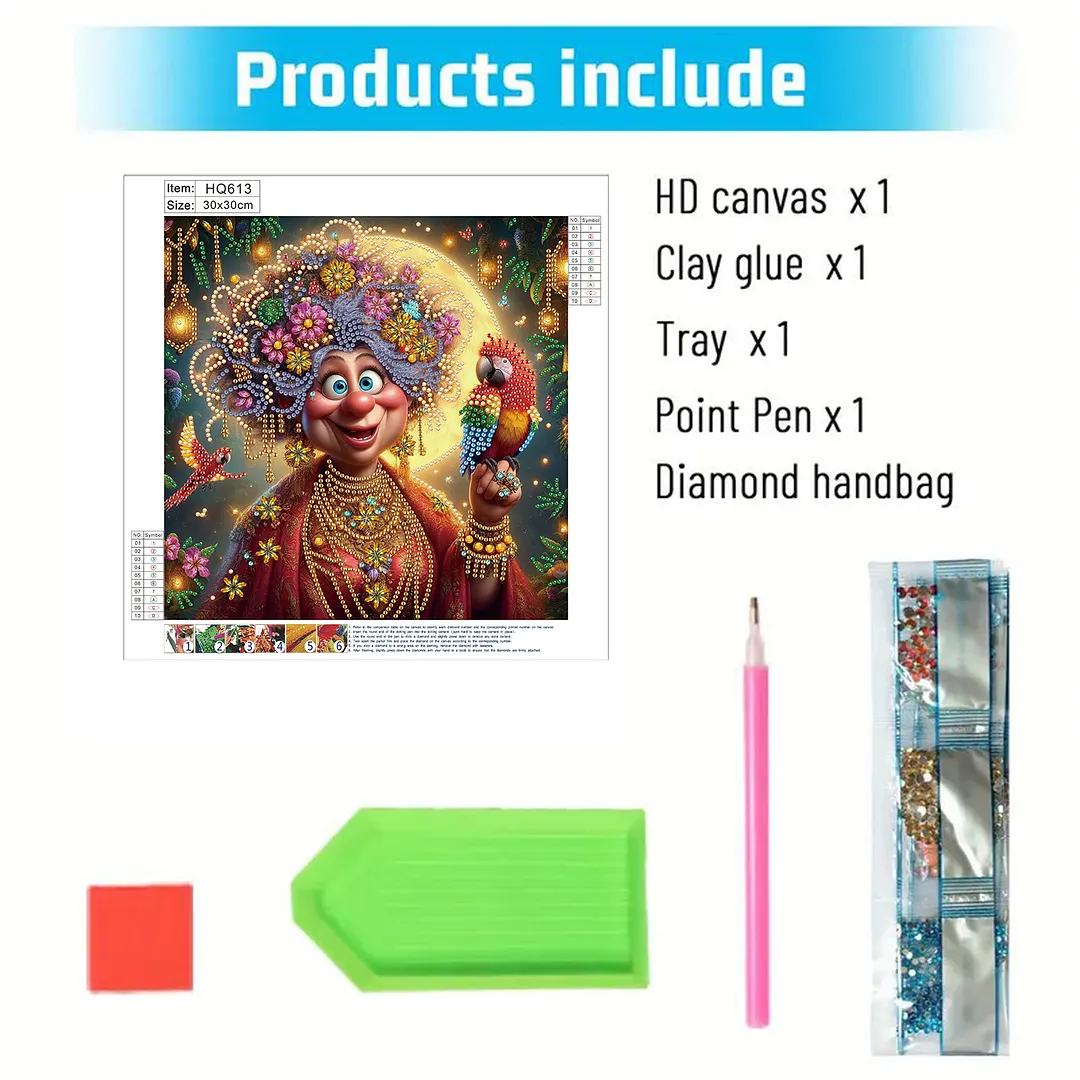 Lovely Old Lady - Diamond Painting - Partial Special Shaped Drill(Canvas|30*30cm)