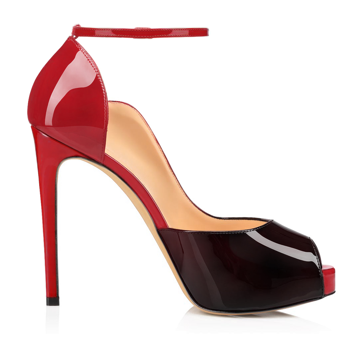 120mm Strap Platform Stilettos Pumps Patent Summer Sandals Apricot Bottom-MERUMOTE