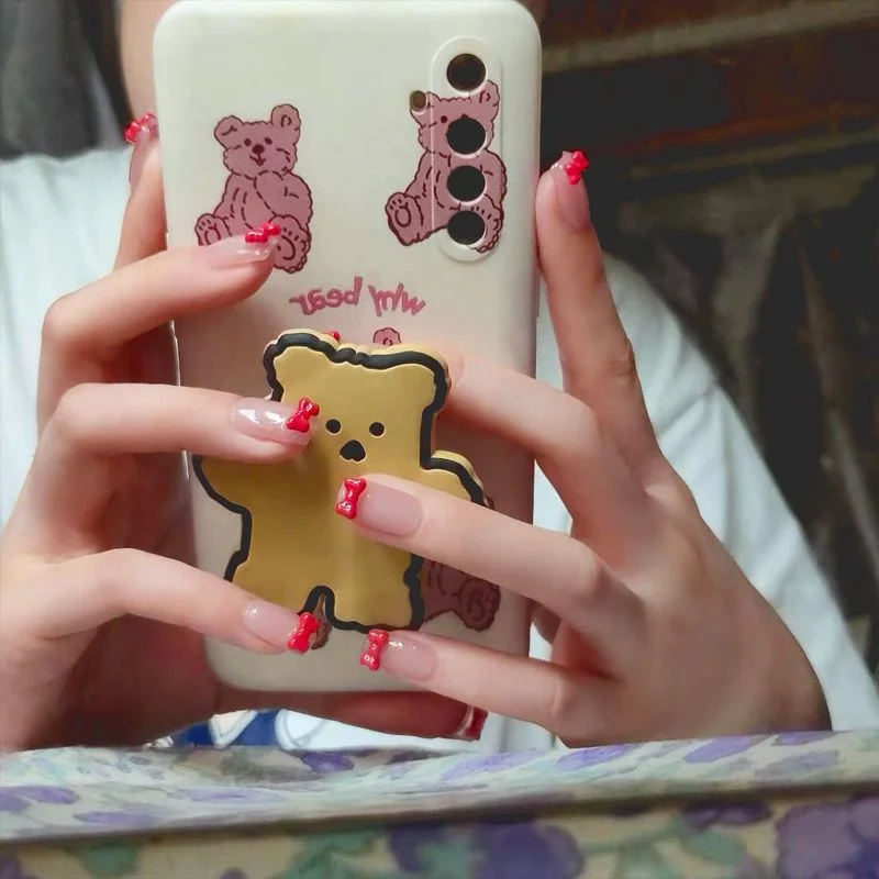 24 Pcs Nude Color nail tips Women Wearable  Fake press on Nails with Diamond Short Round Full Cover artificial nails with Glue-Nail Inspo