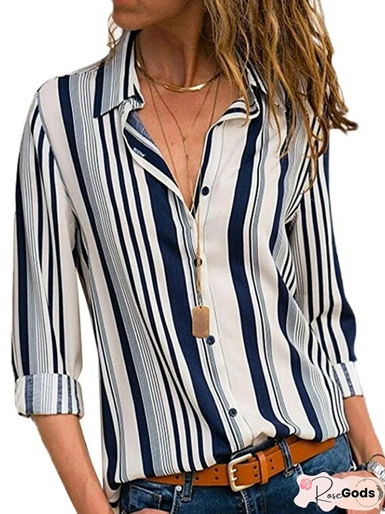 Shirt Collar Casual Striped Plus Size Shirt