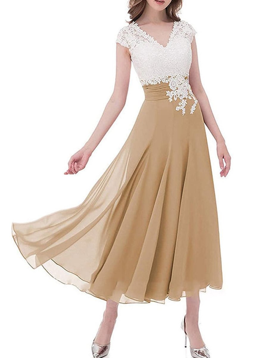 Dresses For Wedding Guest Lace Patchwork V-neck Plus Size Maxi Dresses