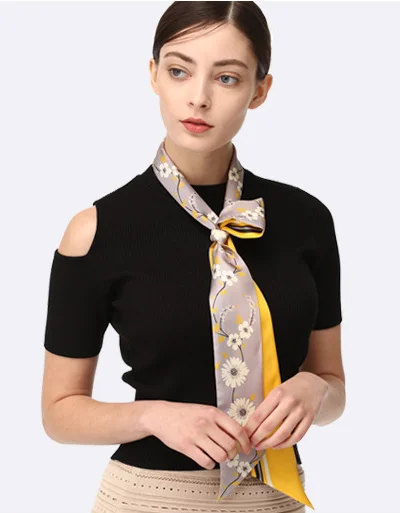 Silk Neck Scarf for Women in Solid Black