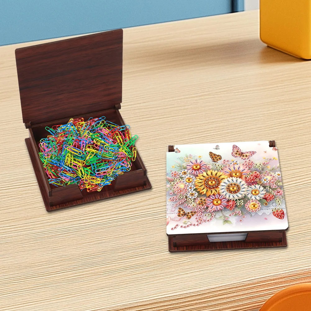 1pc Flower Pattern DIY Diamond Painting Note Box with 160 Sheets Desktop Decor